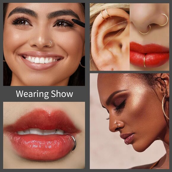 8Pcs Gold Stainless Steel Hinged Clicker Septum & Piercing Hoops for Women Men, - Picture 4 of 8